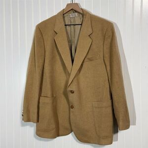 Vintage Étienne Caron Camel Hair Wool Blazer 42R Tan Sport Coat Made in Korea